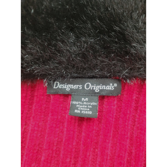 Vintage Designers Originals Fur Trim Knit Zip Up Cardigan Size M Red Preppy - Picture 4 of 6